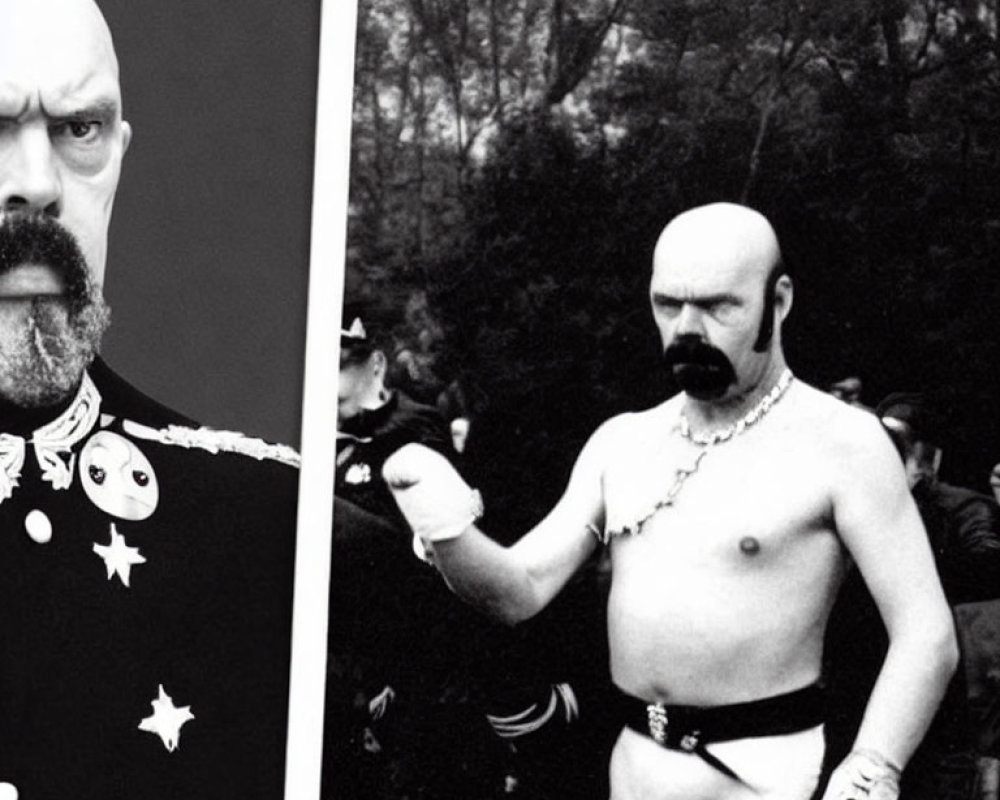 Split image: Military uniform vs. biker outfit with tattoos