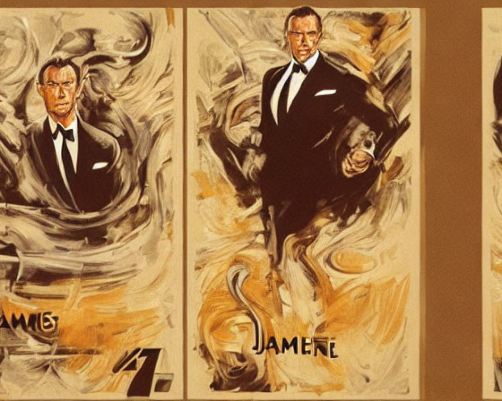 Five Stylized Paintings of Men in Suits with Abstract Backgrounds