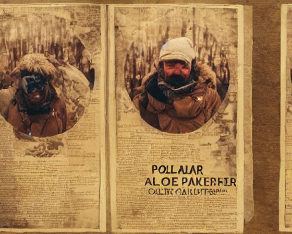 Vintage-style Winter Attire Wanted Posters on Yellowed Background