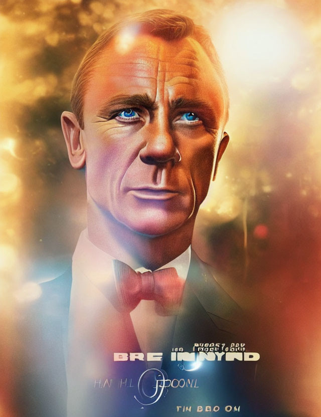 Man in Bow Tie on Golden Movie Poster with Text