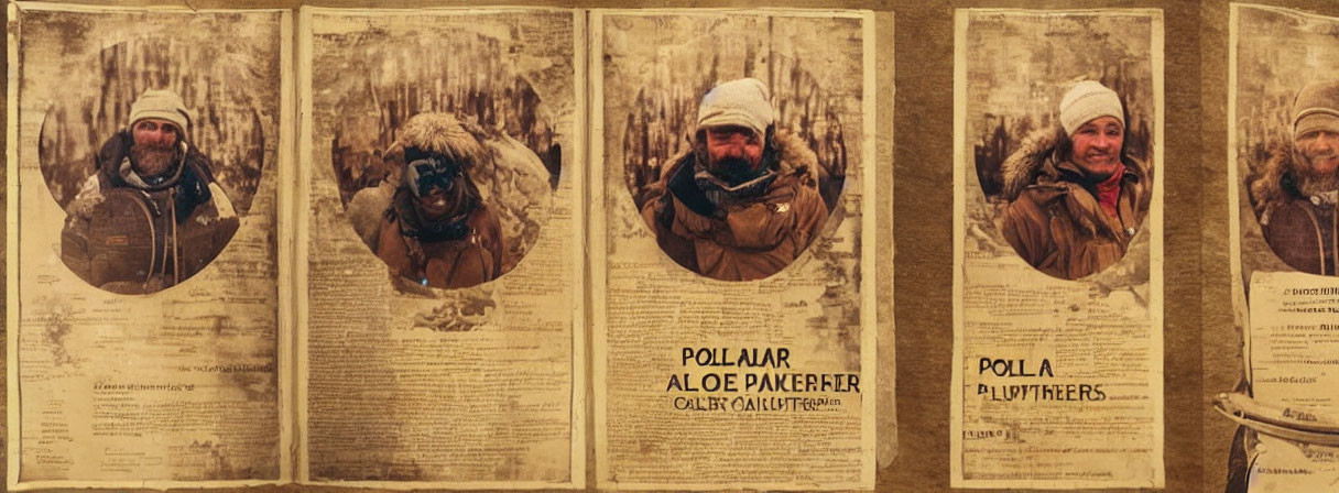 Vintage-style Winter Attire Wanted Posters on Yellowed Background