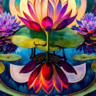 Colorful Digital Artwork: Stylized Lotus Flowers in Purple and Orange