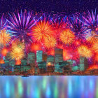 Colorful fireworks illuminate city skyline at night