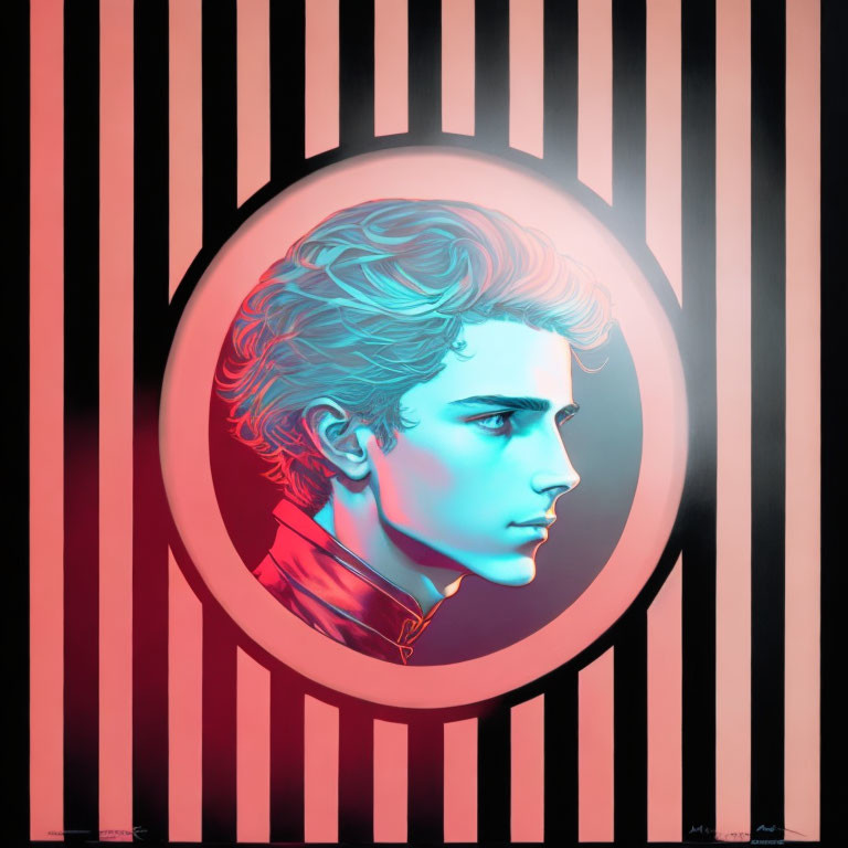 Stylized portrait of a young man in profile on a gradient background