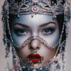 Fantasy portrait of woman in ornate headgear with delicate facial adornments