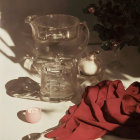 Classic Still Life with Fruit, Glass, Jug, and Red Fabric