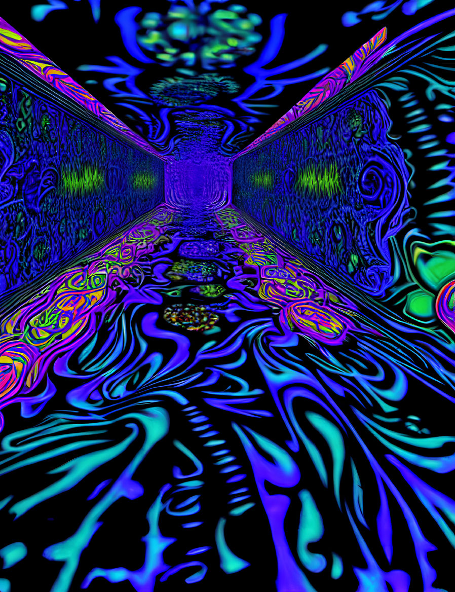 Vivid Neon Psychedelic Tunnel in Blue, Purple, and Green Hues