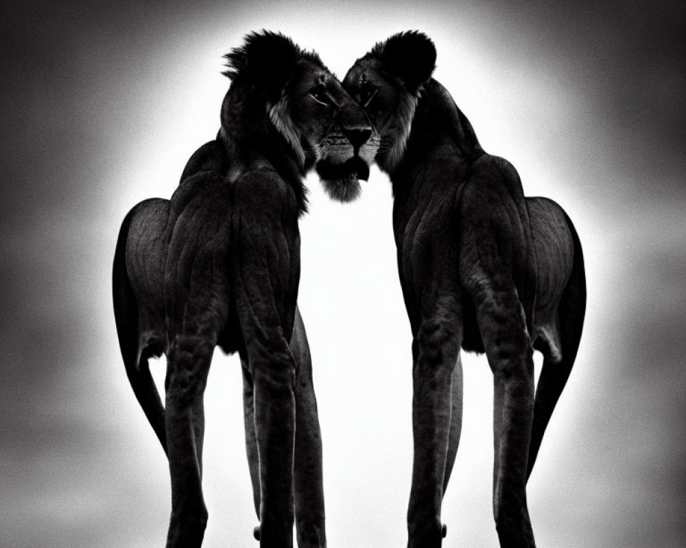 Mirrored lions form heart shape on light background