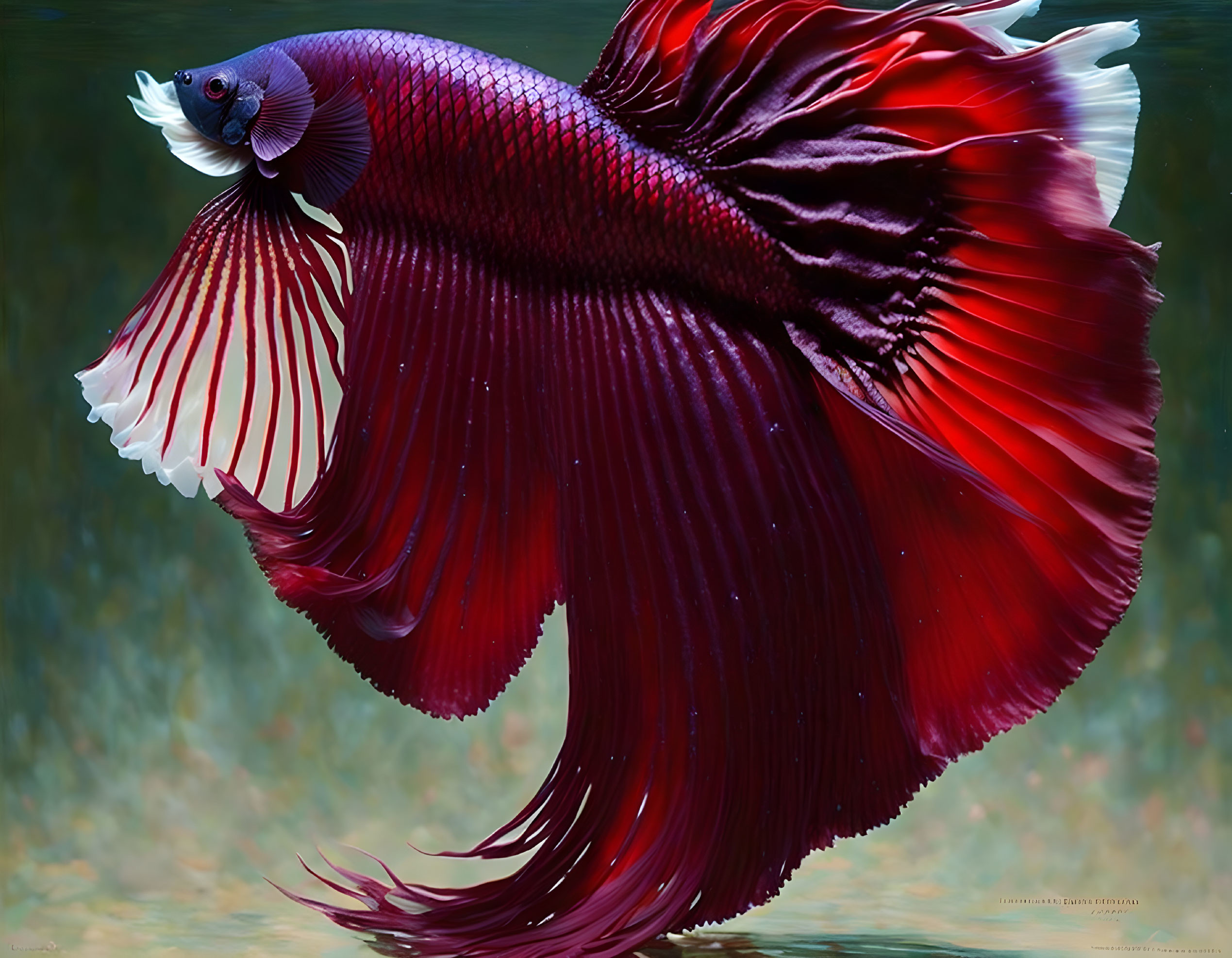 Colorful Betta Fish with Red and Blue Fins Swimming Gracefully