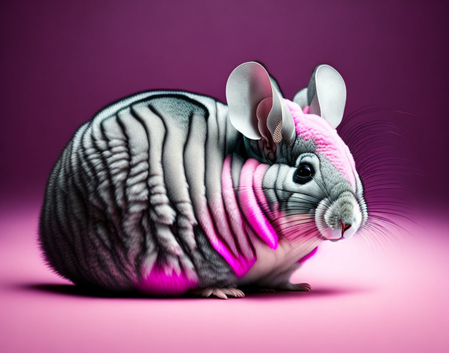 Exaggerated Fold Chinchilla Art on Purple Background