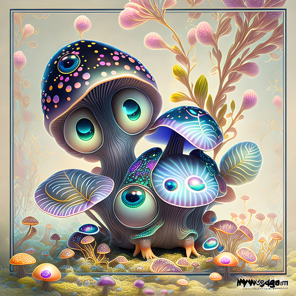 Colorful Mushroom Creatures in Fantasy Digital Art