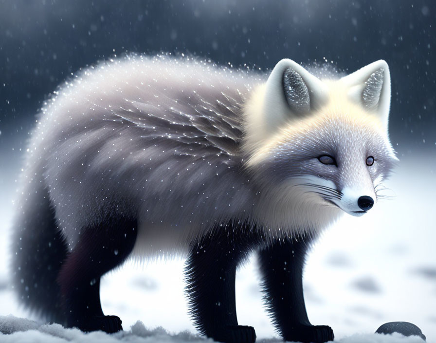 Arctic fox digital illustration in snowy landscape