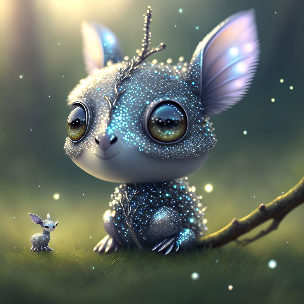 Enchanting forest scene with sparkly creatures and antlers