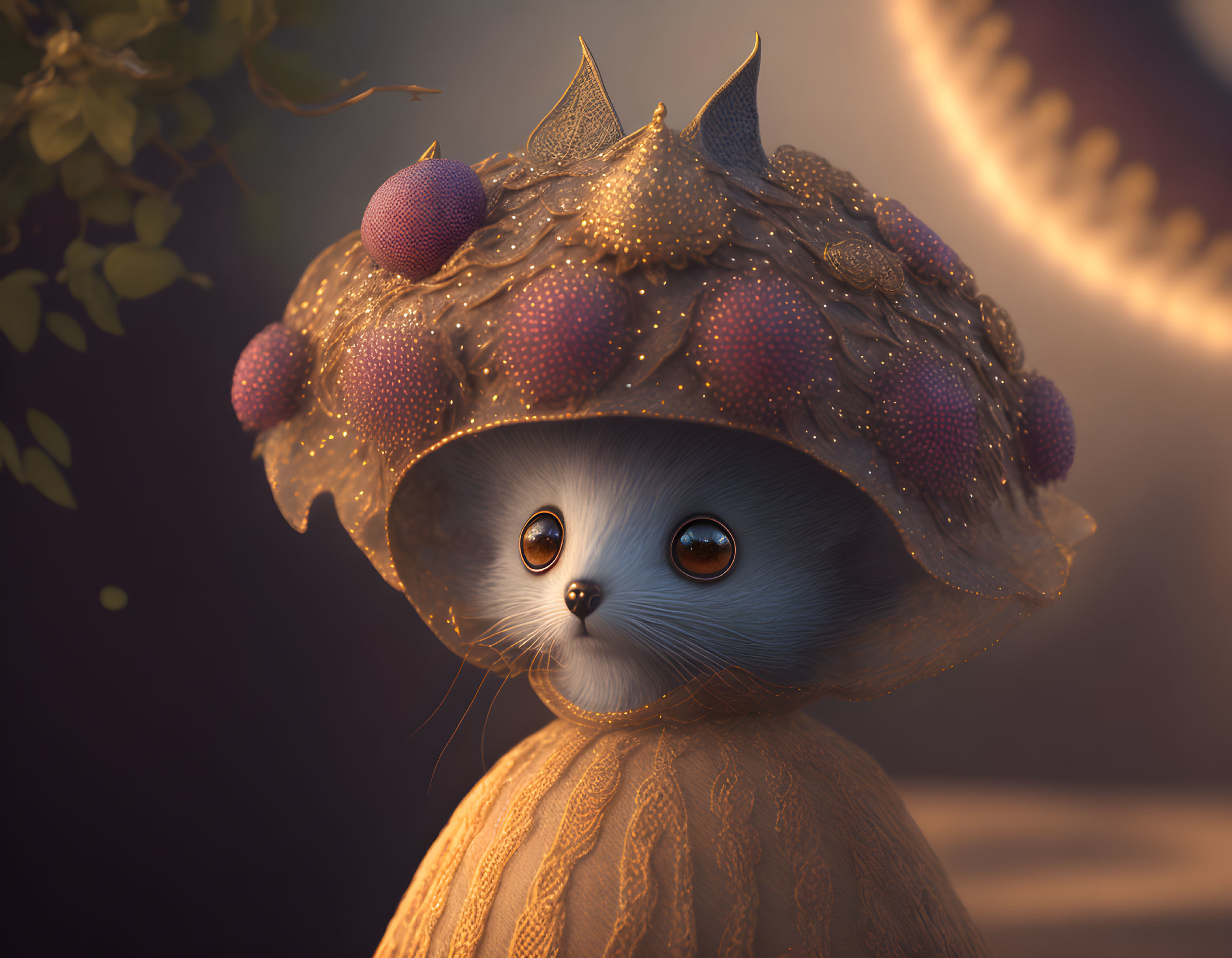 Whimsical digital artwork of cute creature with textured hat