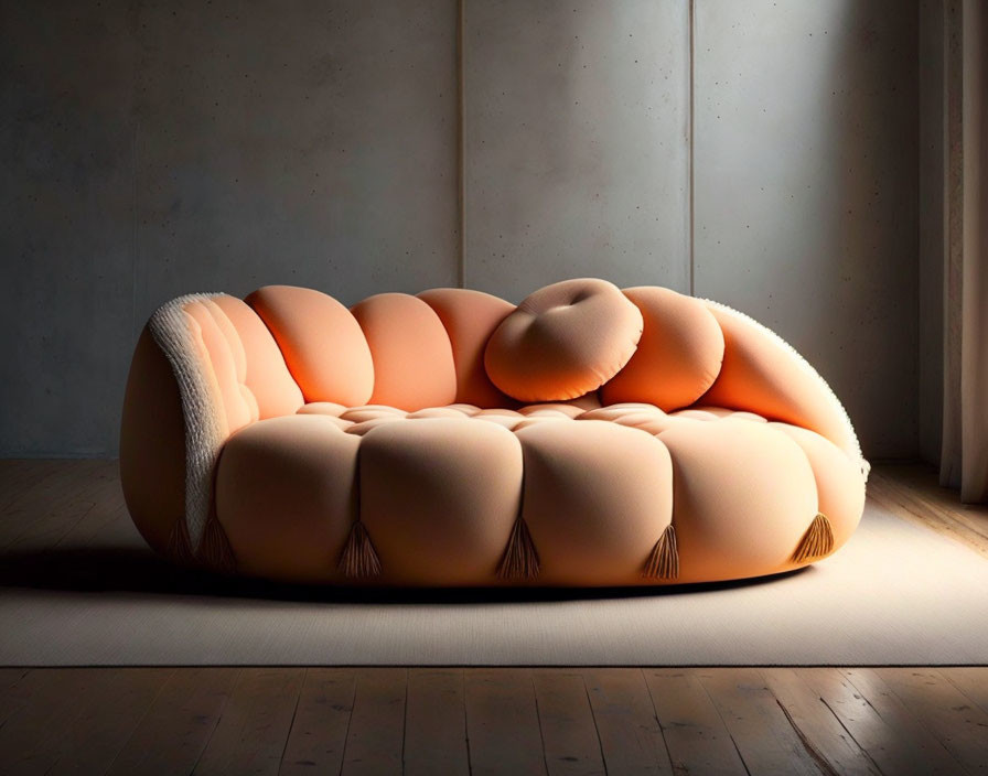 Segmented Orange and Beige Modern Sofa in Concrete Room