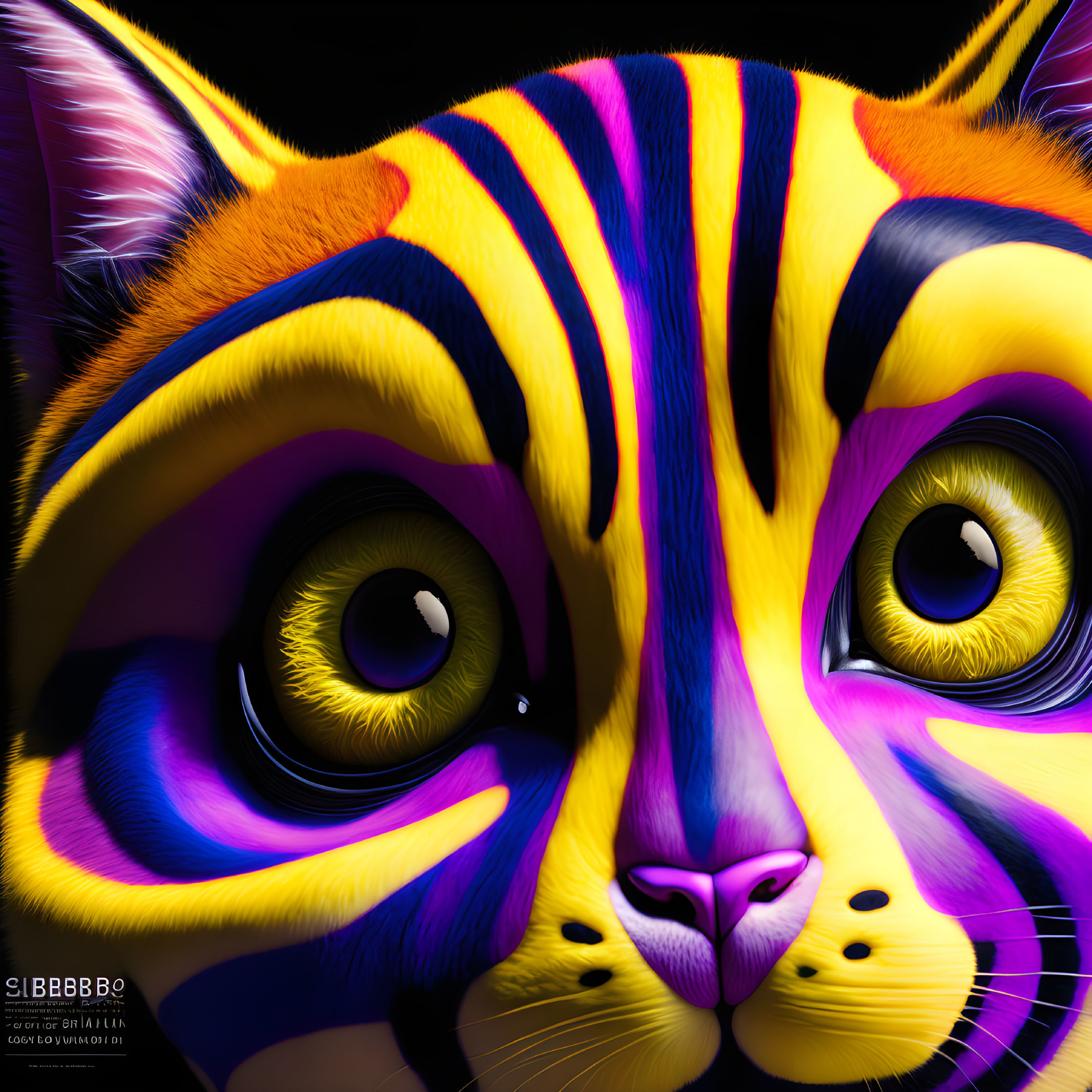 Colorful Psychedelic Tiger-Striped Cat Illustration