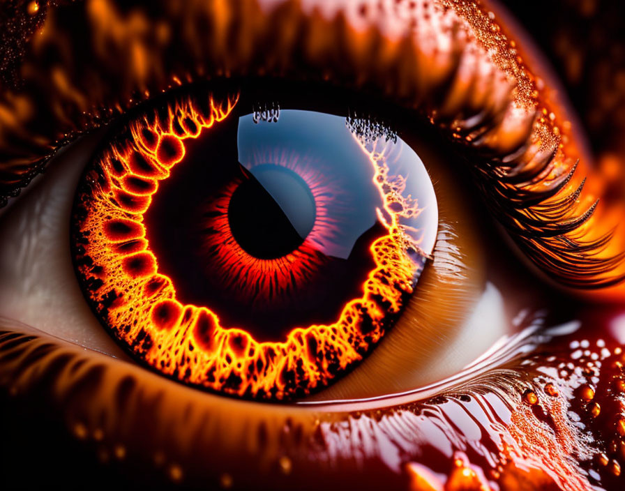 Detailed Close-Up of Vibrant Red and Orange Eyeball Colors