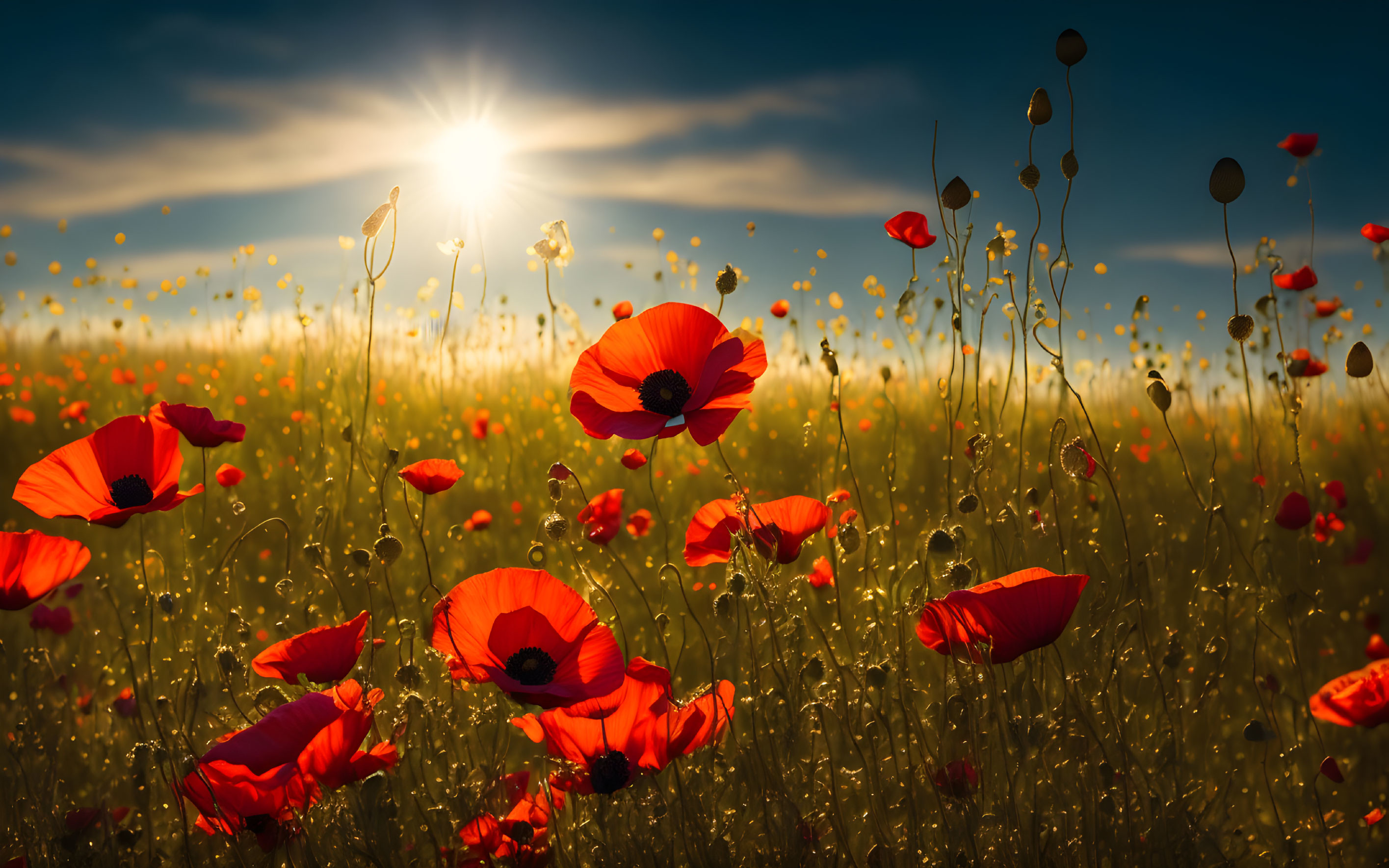 Vibrant Red Poppies Field Under Bright Sun