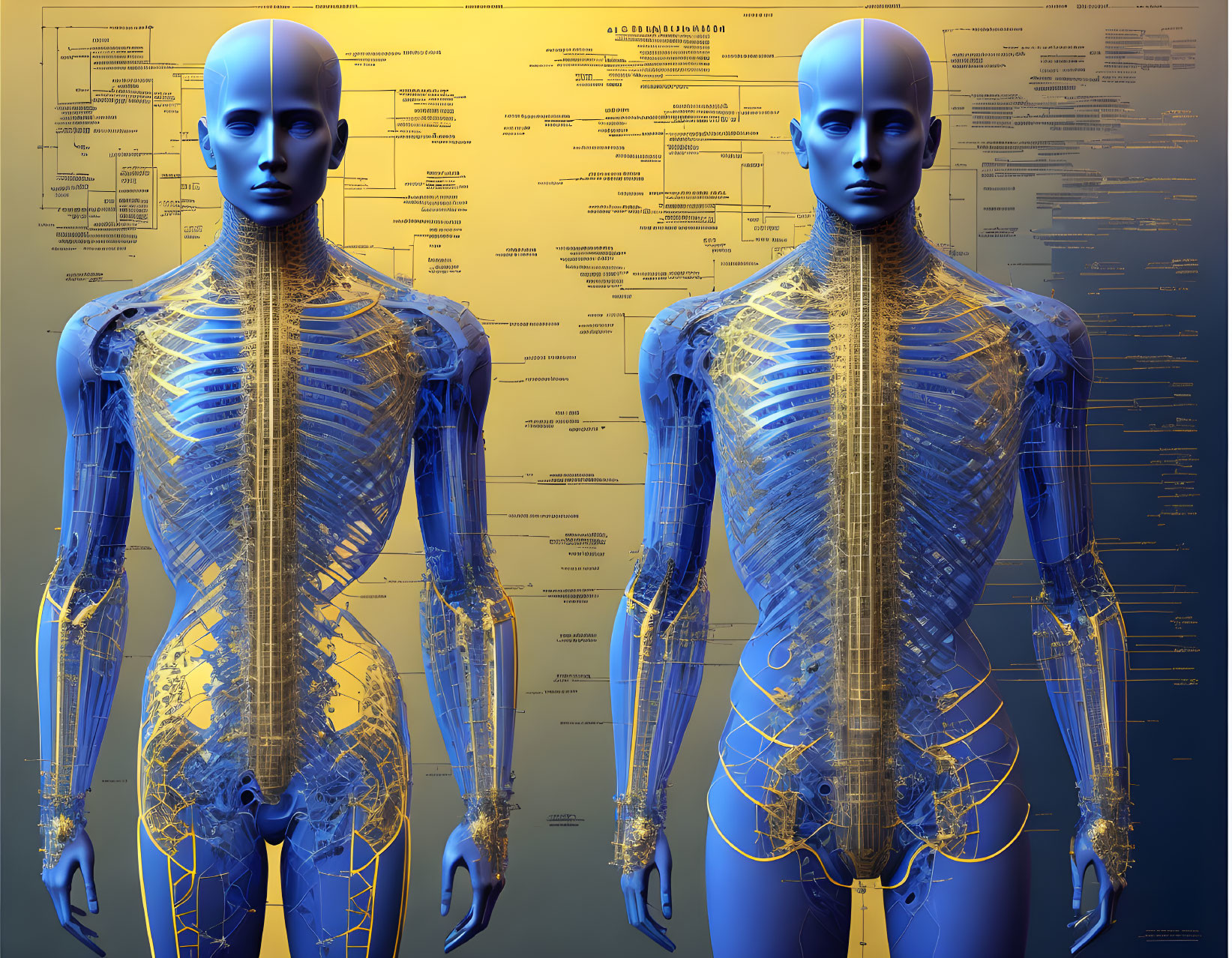 Detailed anatomical illustrations: human nervous and circulatory systems labeled on yellow background