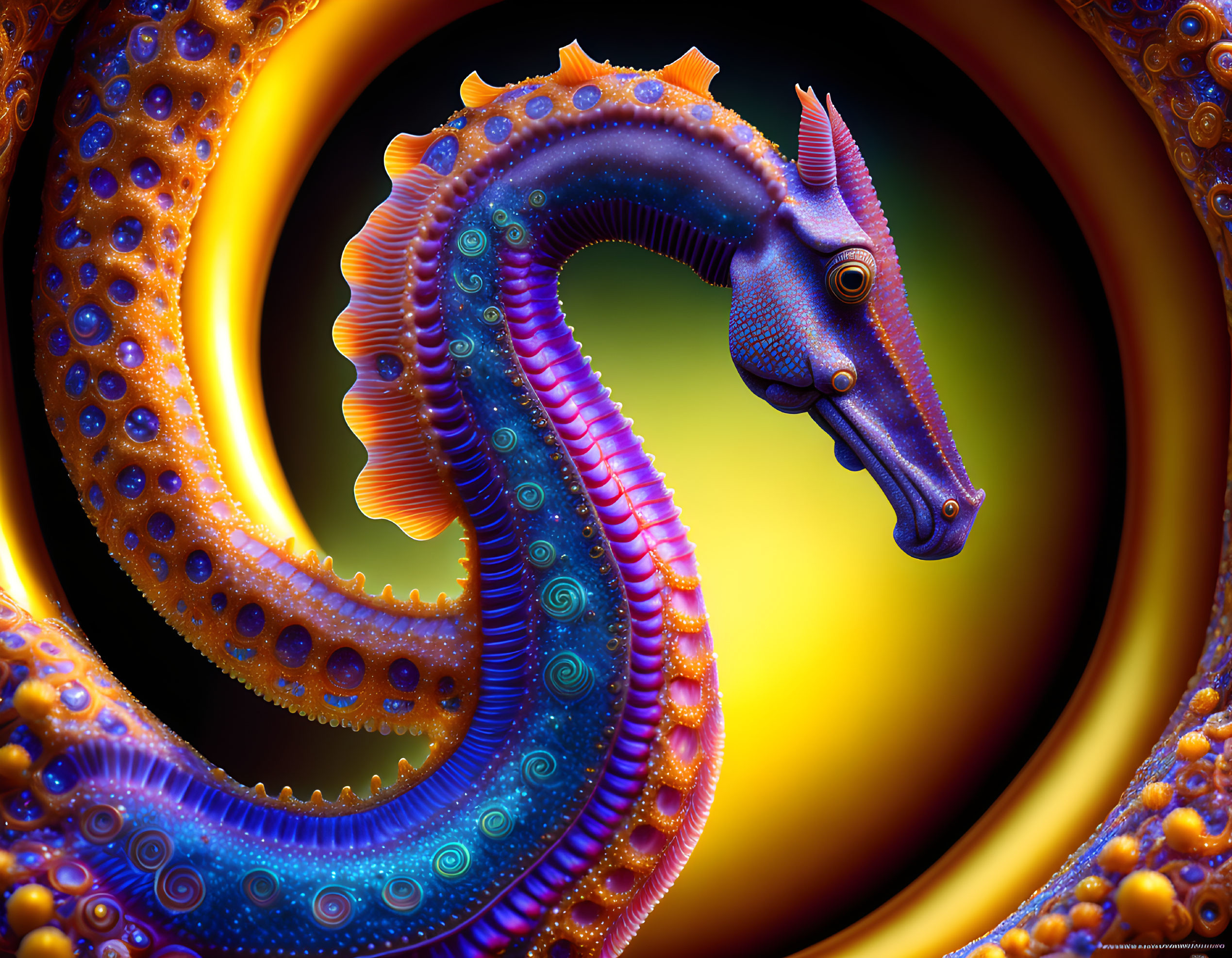 Colorful Seahorse Digital Artwork with Intricate Patterns and Vibrant Colors