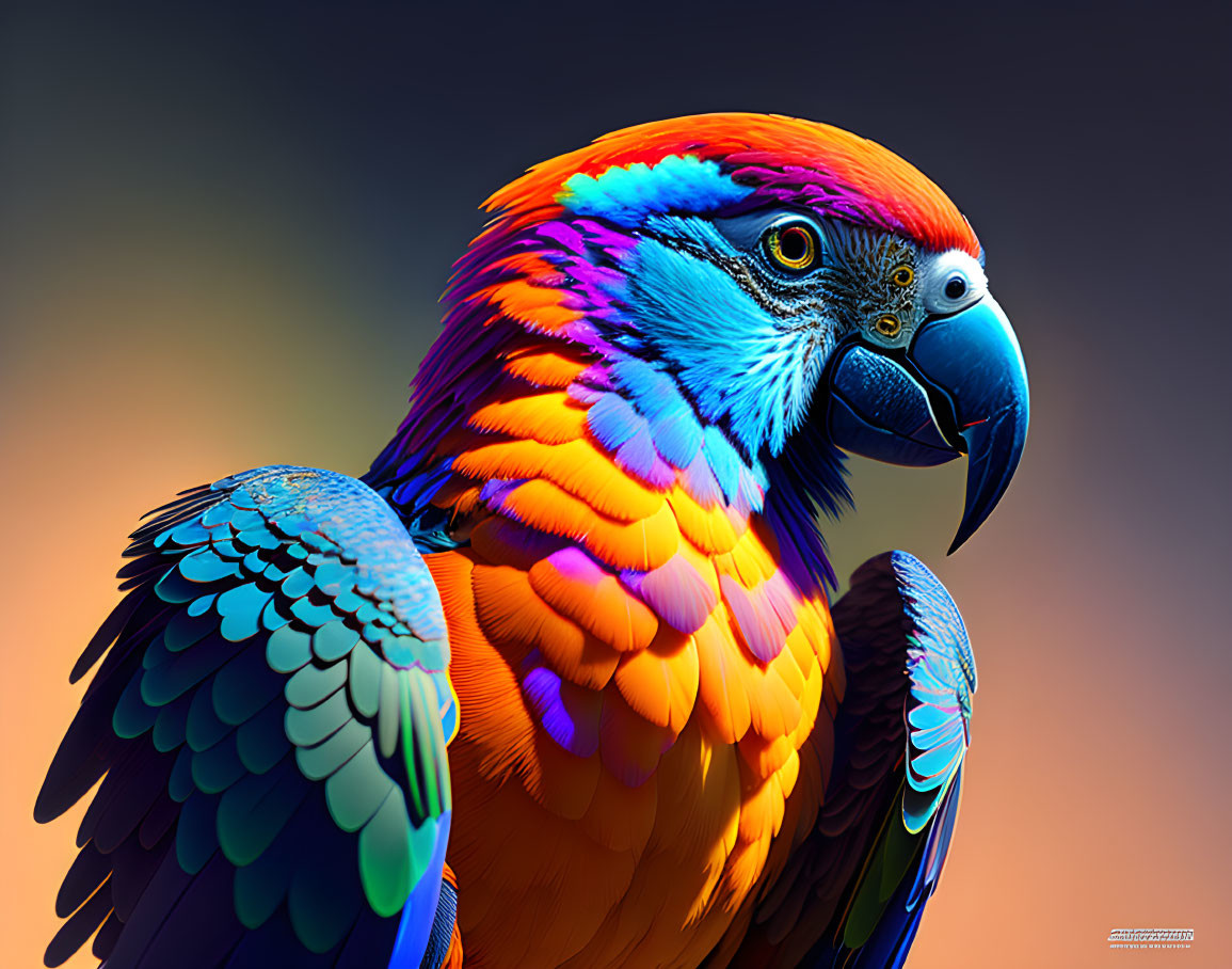 Colorful Macaw Artwork with Vibrant Blue, Green, Orange, and Red Hues