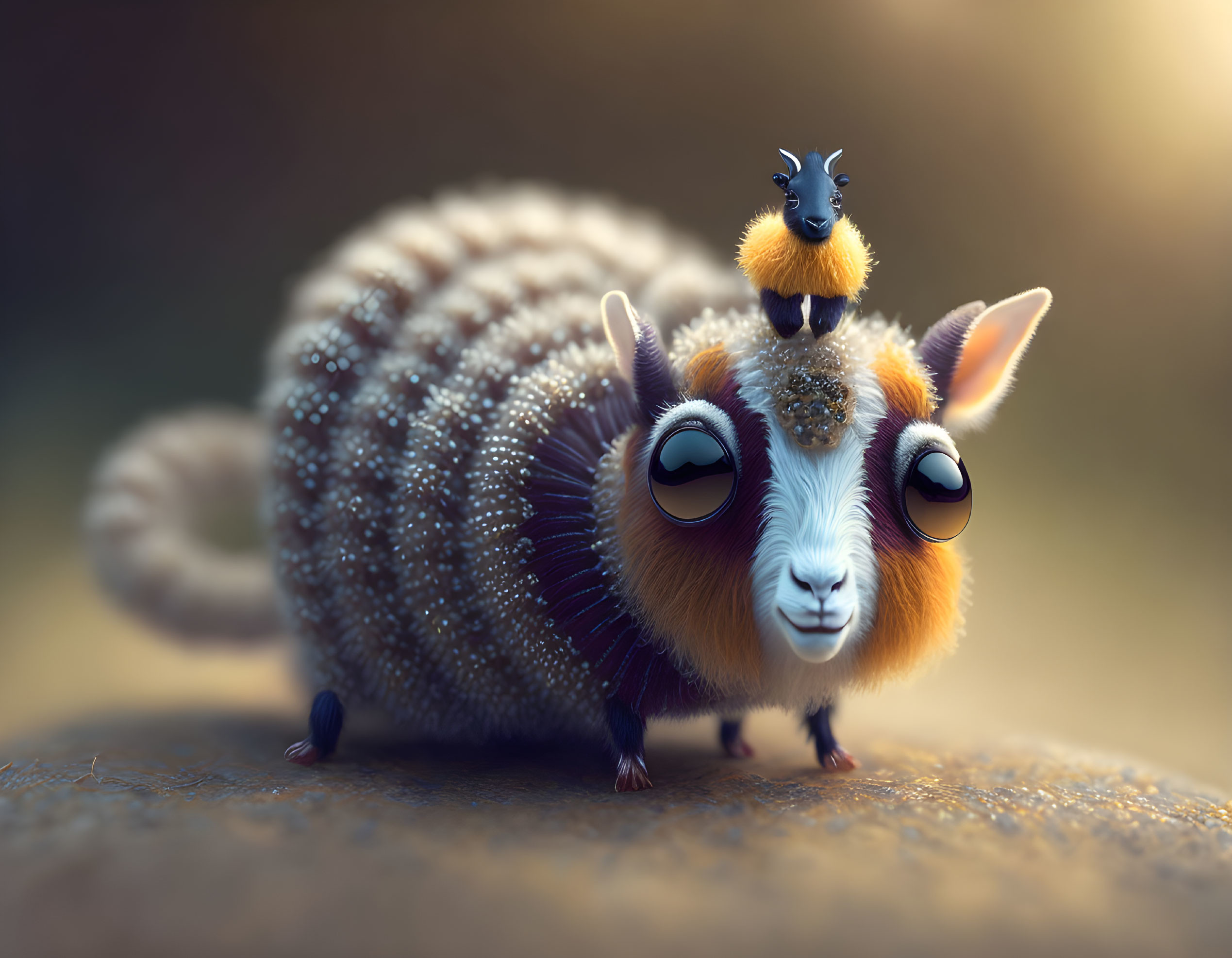 Unique Armadillo-Squirrel Hybrid with Blue Goat Companion