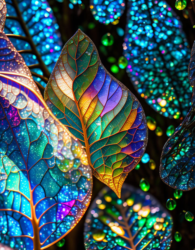 Colorful Artificial Leaves with Shimmering Iridescent Surface