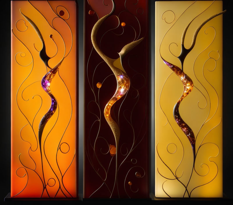 Abstract Backlit Organic Designs in Purple, Orange, and Yellow Panels