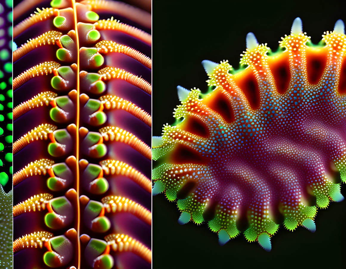 Detailed textures and vivid colors of vibrant fern and sea anemone showcase natural beauty