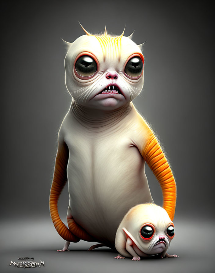 Digital Artwork: Stylized Cartoon Creatures with Oversized Eyes