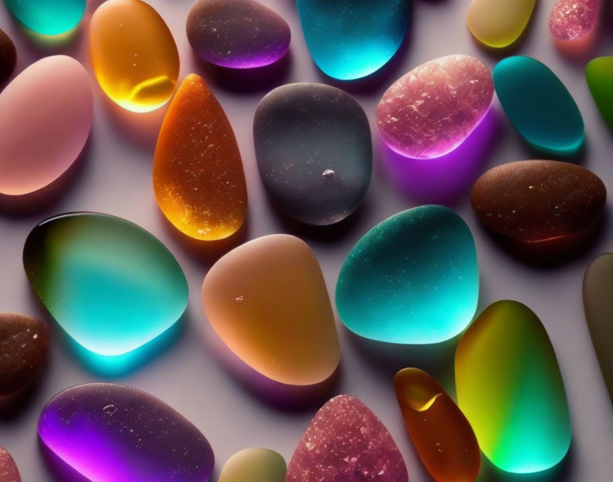 Assorted Glowing Gemstones on Soft Defocused Background