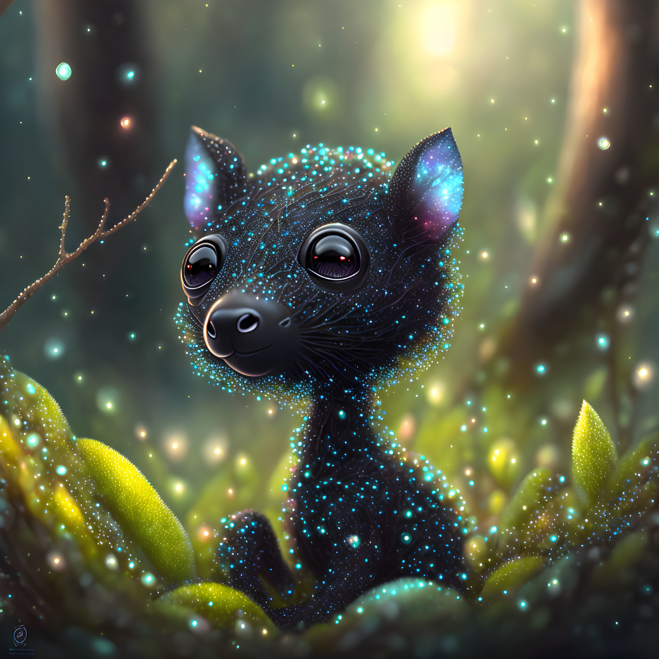 Illustration of a starry black creature in enchanted forest