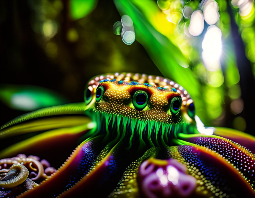 Colorful Octopus Artwork with Multi-Faceted Eyes and Patterns