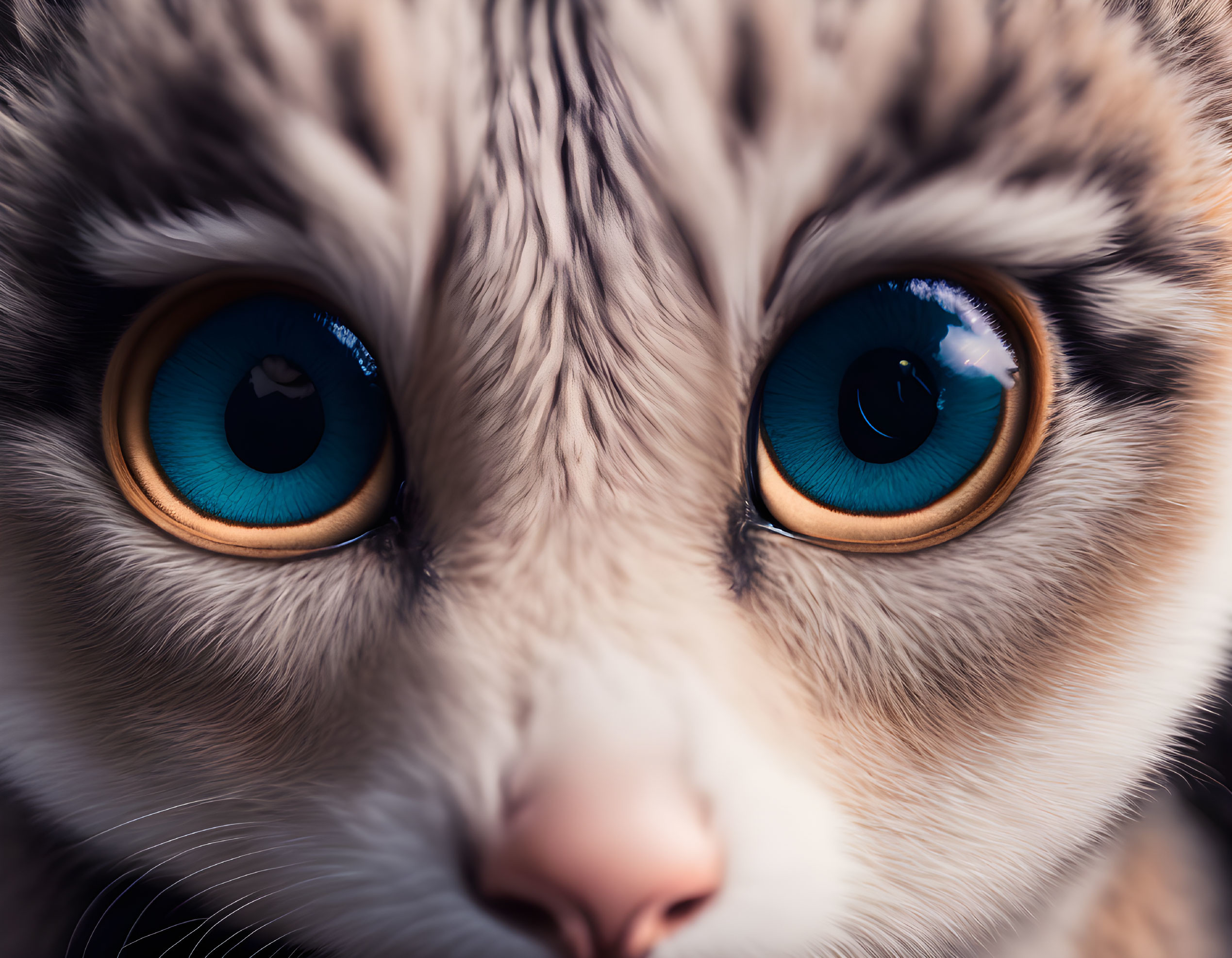 Detailed Close-Up of Cat with Striking Blue Eyes and Patterned Fur