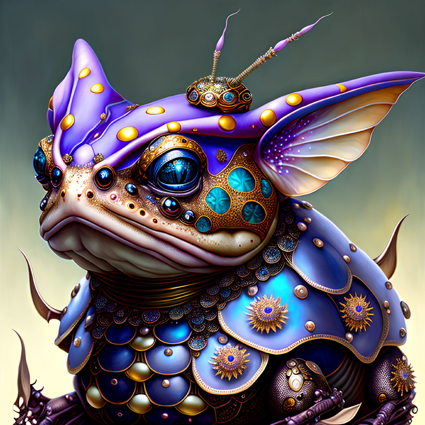 Colorful Fantasy Creature with Intricate Armor-Like Skin Patterns