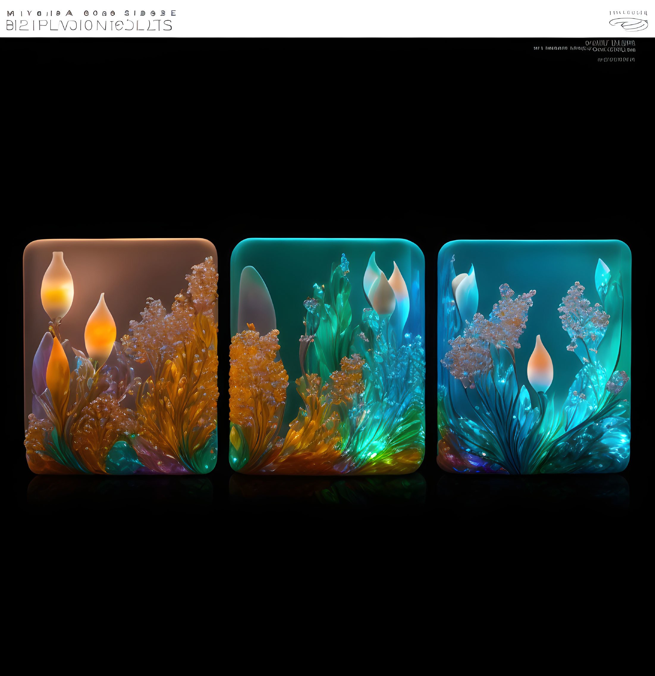 Vibrant plant and candle images with mystical glow on dark backdrop