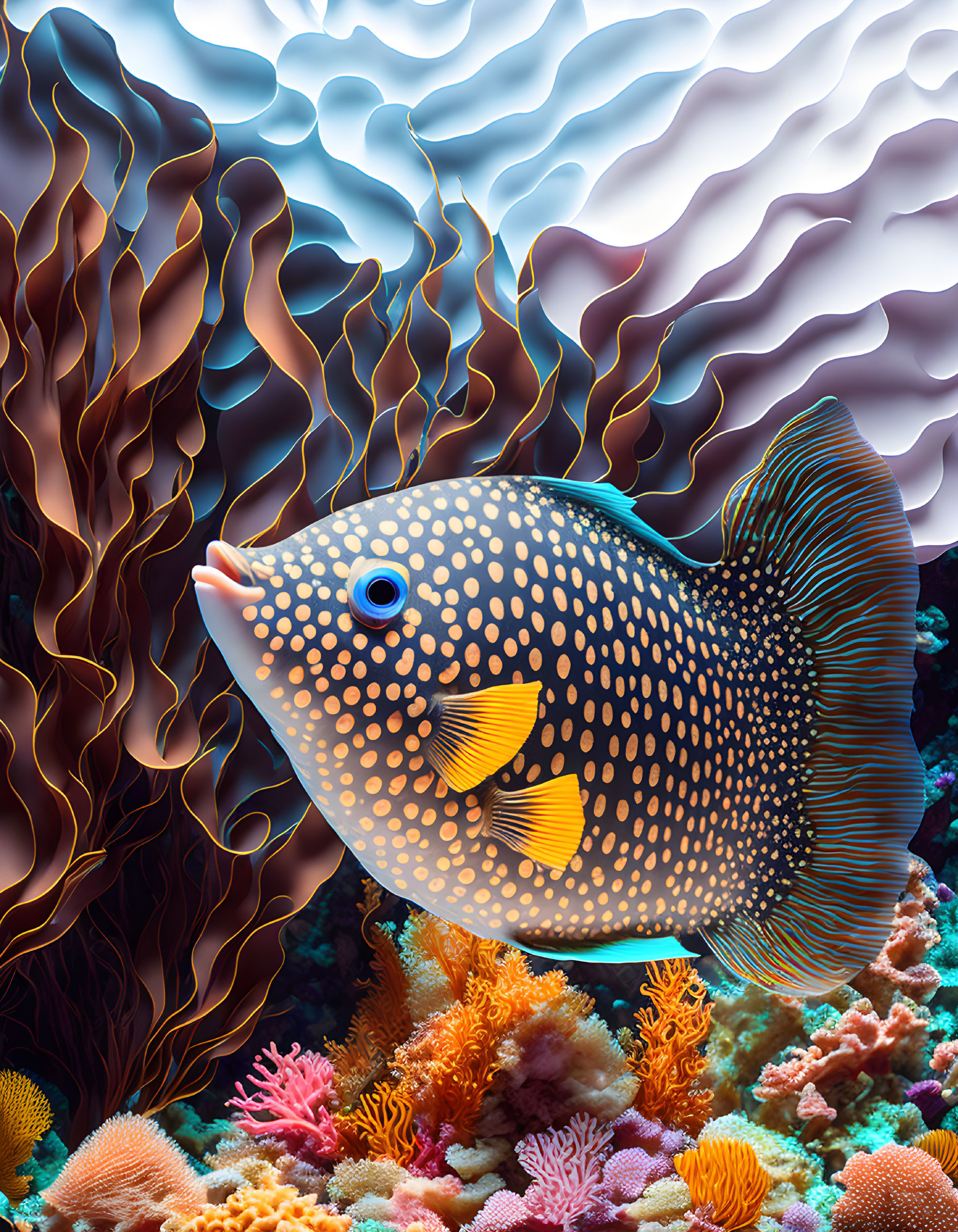 Vibrant Tropical Fish Swimming Near Coral and Sea Anemones