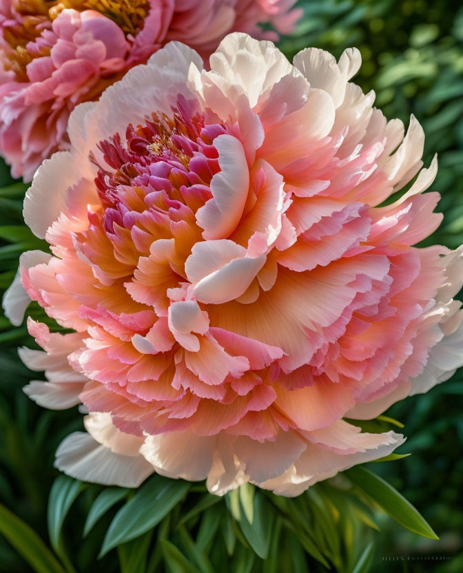 Lush Pink and White Peony in Full Bloom