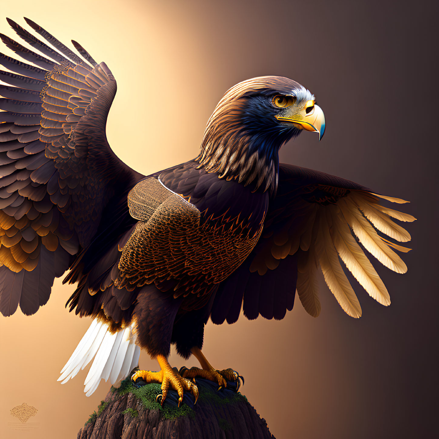 Majestic eagle perched on rock with spread wings