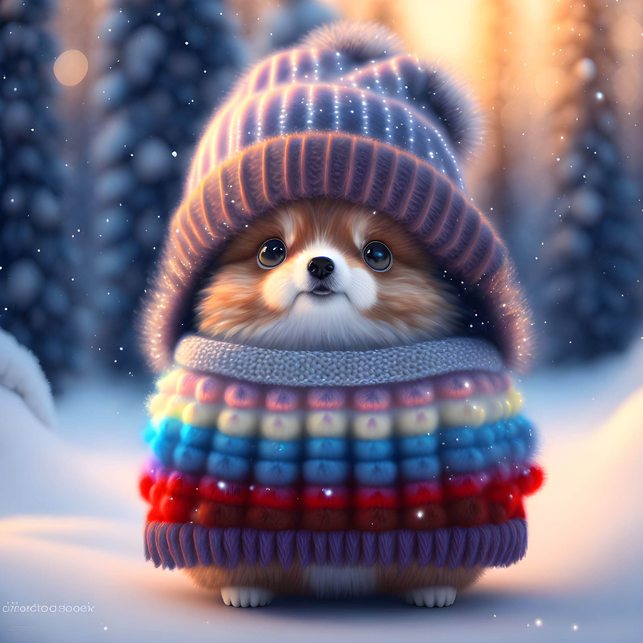 Adorable Pomeranian Dog in Winter Outfit