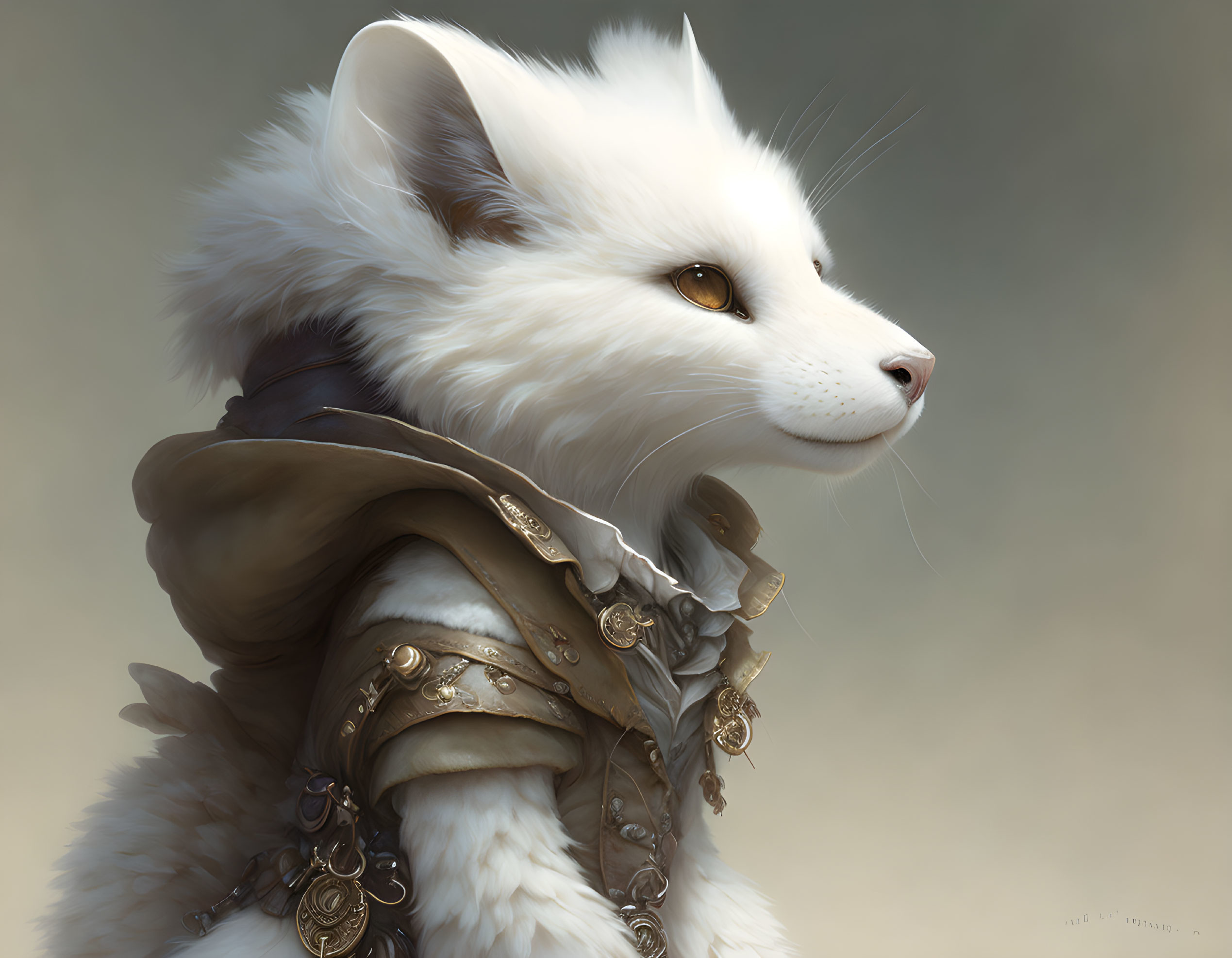 Detailed Illustration: Anthropomorphic White Fox in Medieval Armor