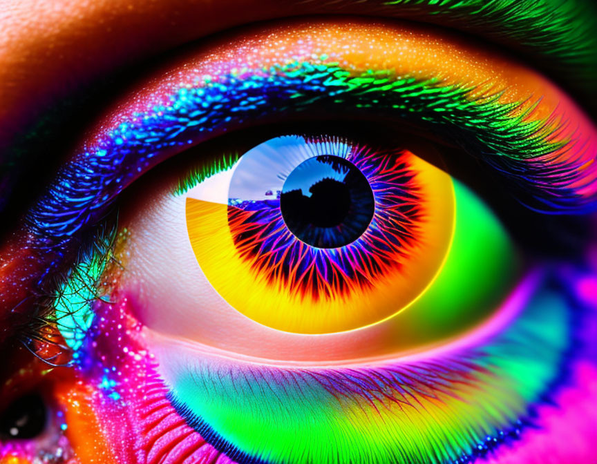 Colorful Spectrum Reflected on Vibrant Eye with Dyed Eyelashes