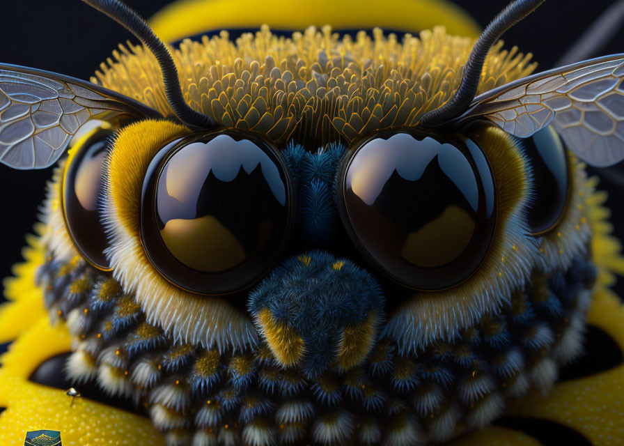 Detailed Close-Up of Bee on Flower with Reflective Eyes