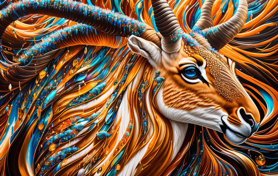 Colorful Stylized Antelope Image with Swirling Horns