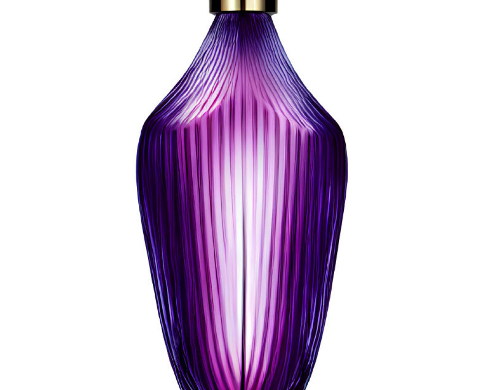 Purple Glass Perfume Bottle with Ribbed Design and Ornate Stopper