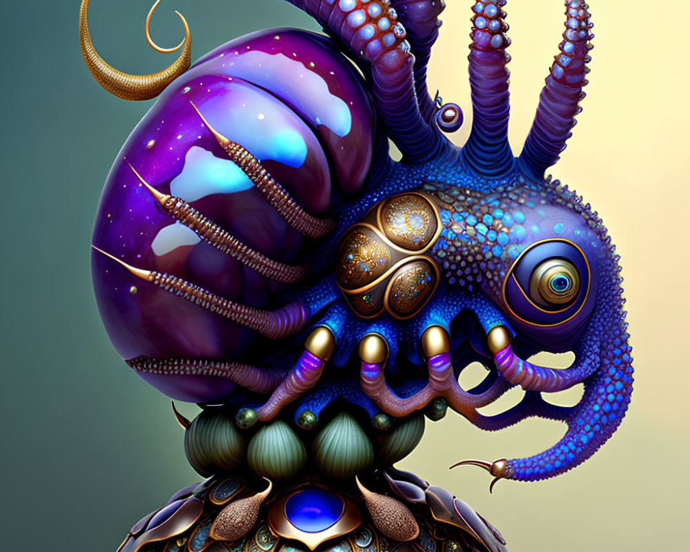 Colorful surreal digital artwork of fantastical creature with tentacles and a single eye