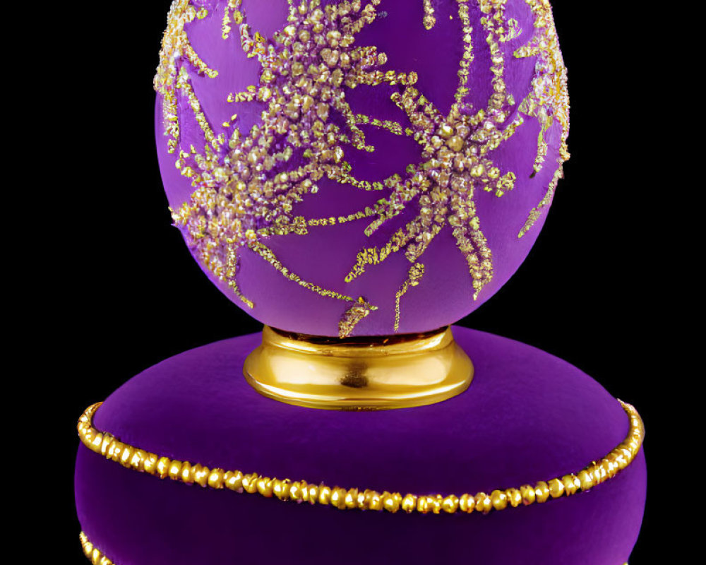 Luxurious Purple and Gold Egg with Floral Patterns on Golden Stand