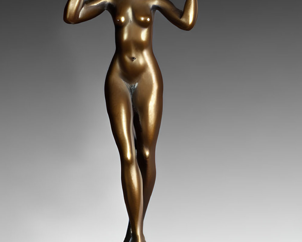 Bronze sculpture of muscular female figure on rectangular base