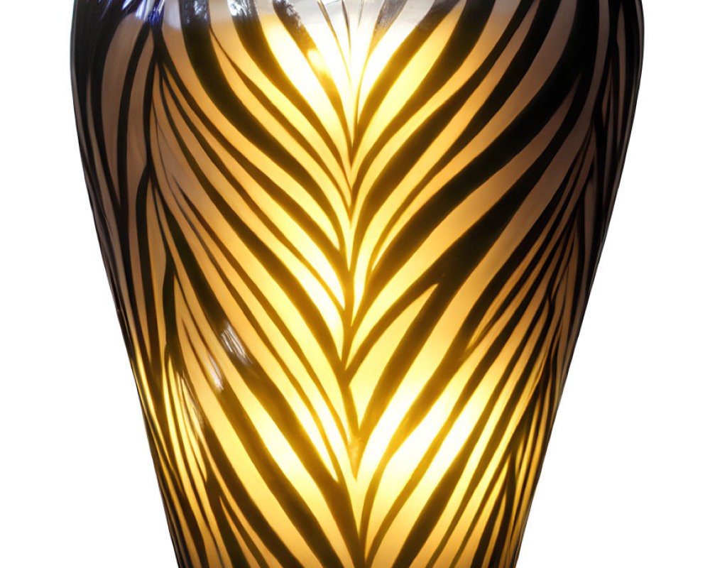 Glowing rim vase with dark exterior and feather-like pattern