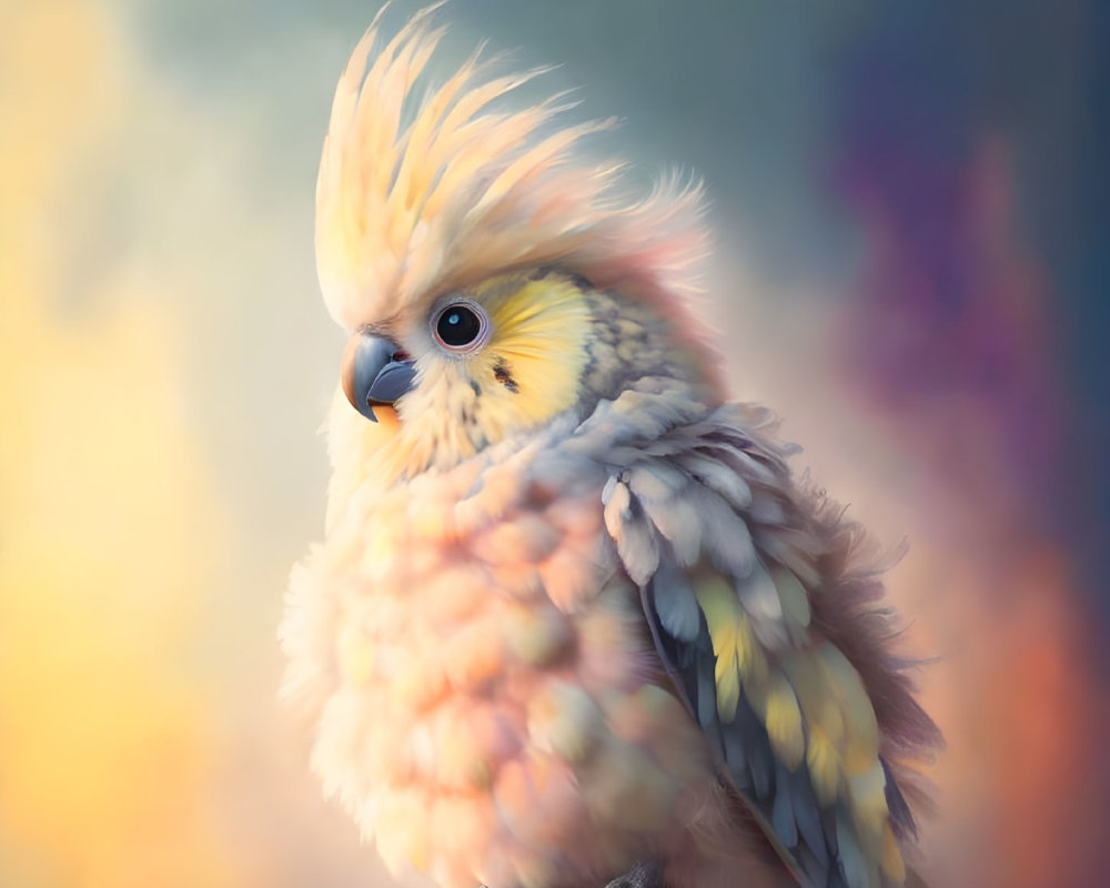 Yellow and Orange Crested Cockatiel on Soft Background